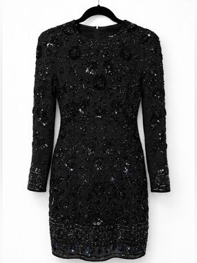 Needle & Thread Black Long-Sleeve Beaded Cocktail Dress